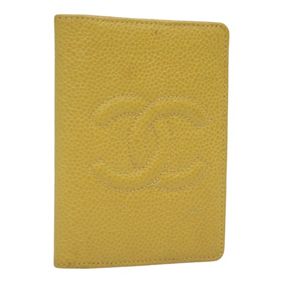 CHANEL COCO Mark Card Case Caviar Skin Yellow CC Auth am6890 - Picture 1 of 16